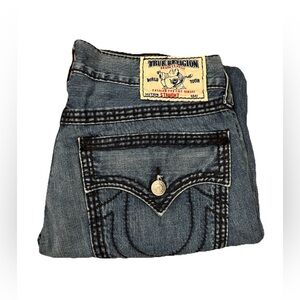 Vintage True Religion Jeans Mens Size 34 Straight Thick Stitch Y2K